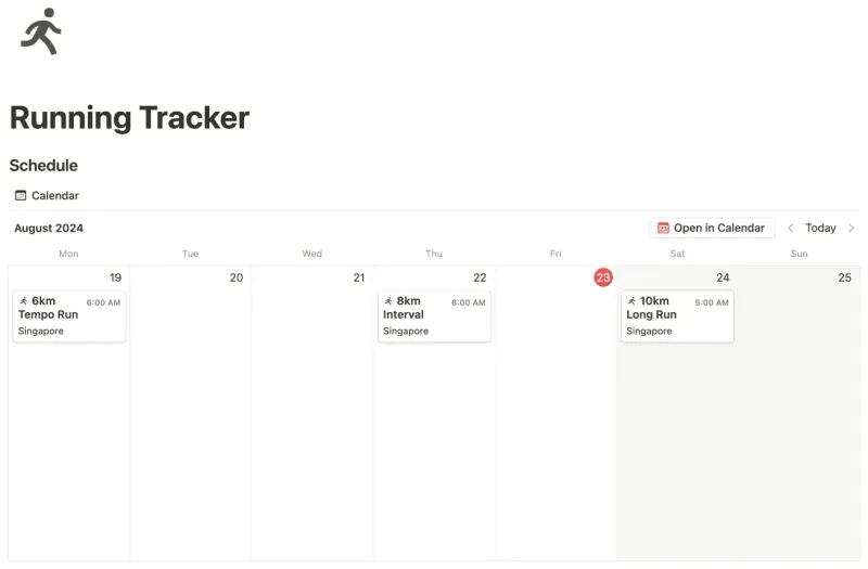 Running Tracker Notion template preview