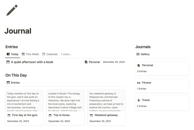 Journal Notion template preview