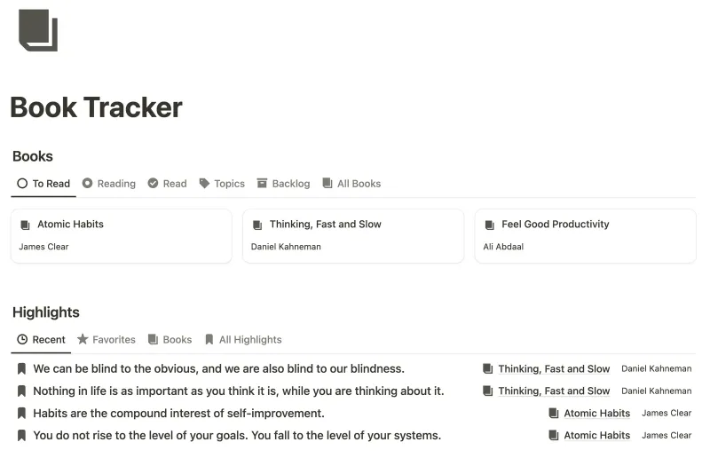 Book Tracker Notion template preview
