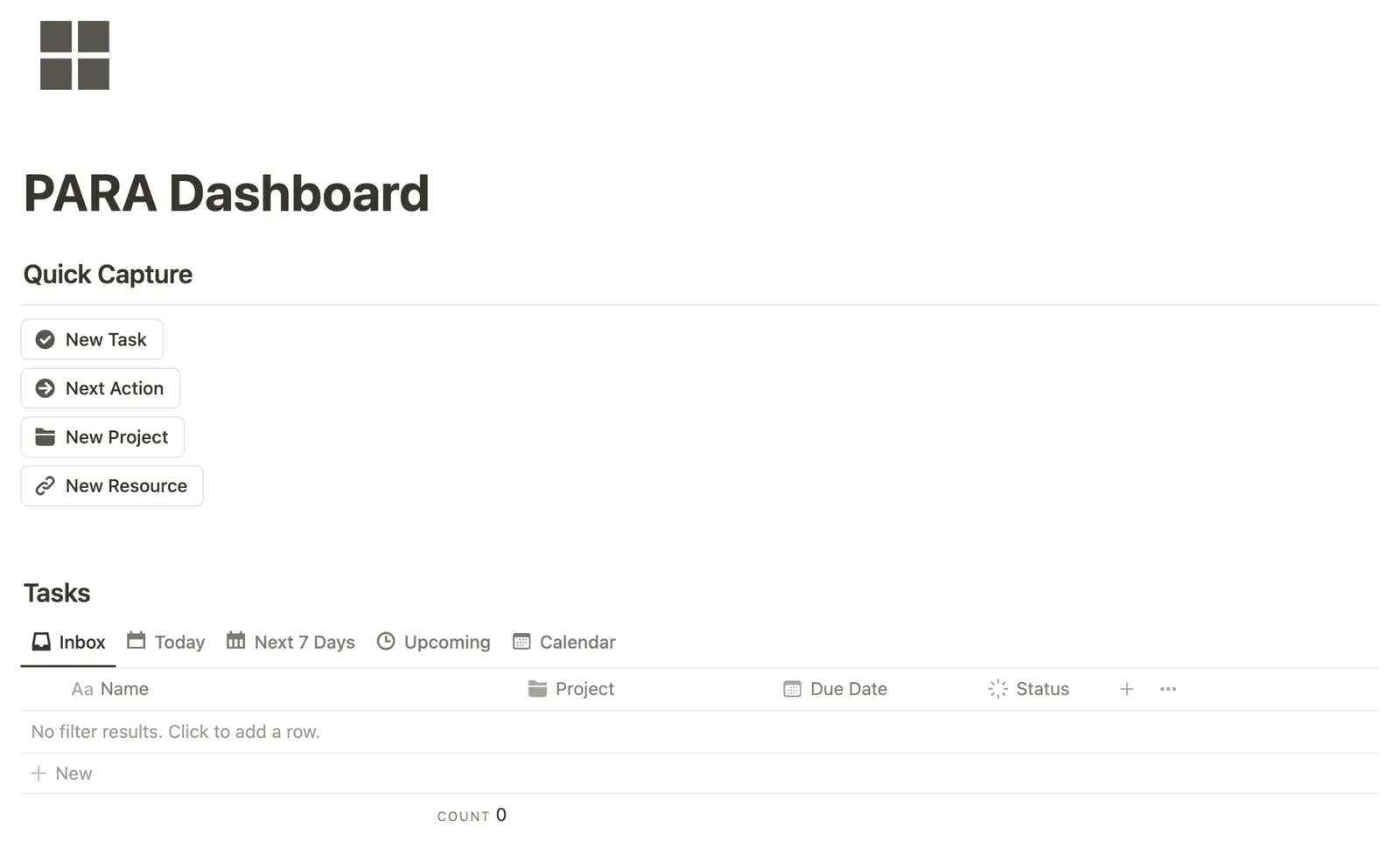 PARA Dashboard preview