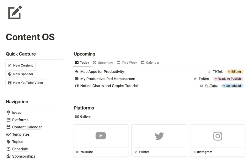 Content OS Notion template preview