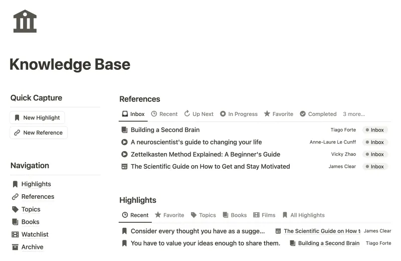 Knowledge Base Notion template preview
