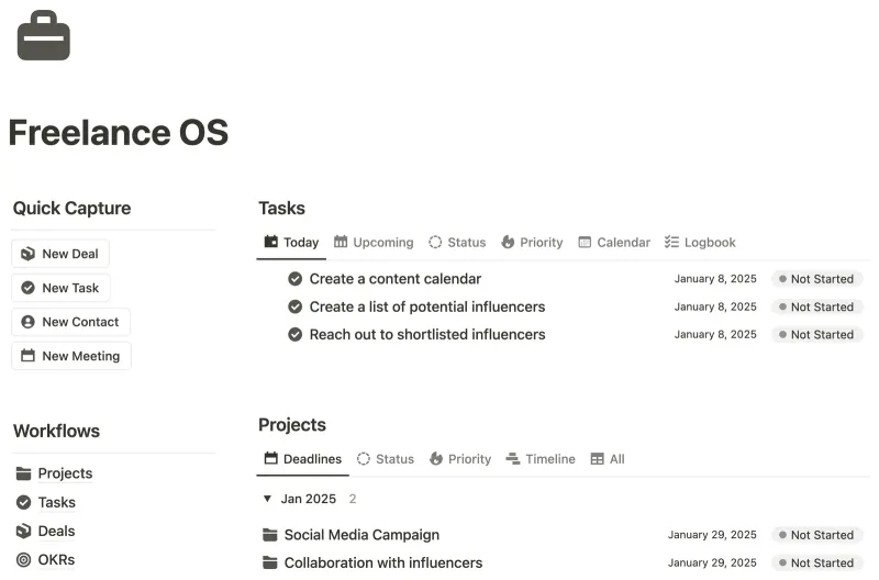 Freelance OS Notion template preview