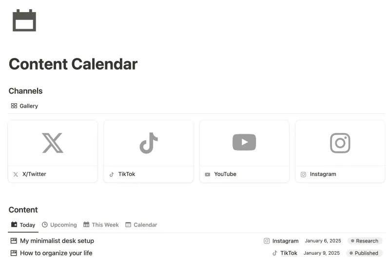 Content Calendar Notion template preview