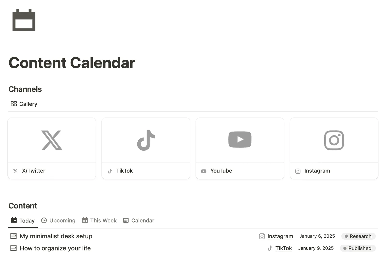 Content Calendar preview