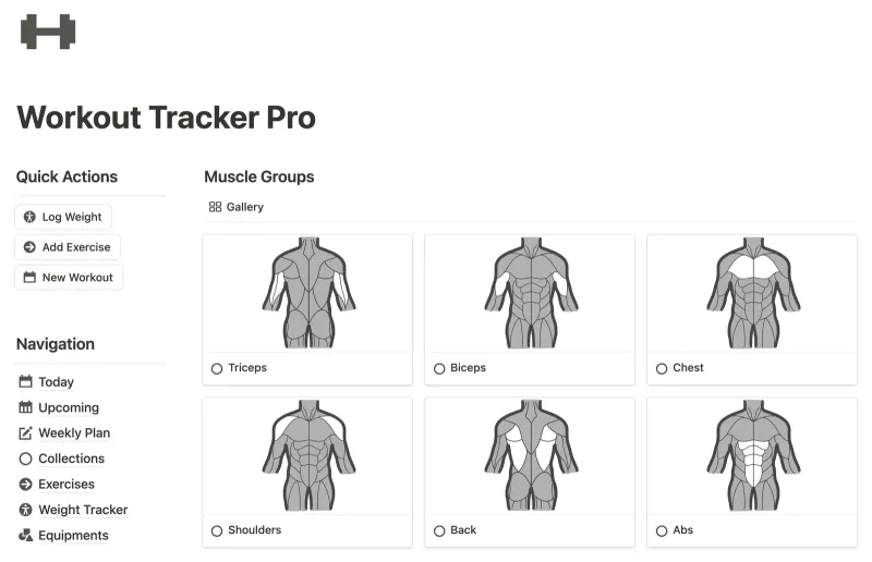 Workout Tracker Pro Notion template preview