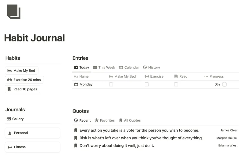 Habit Journal Notion template preview