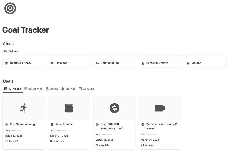 Goal Tracker Notion template preview