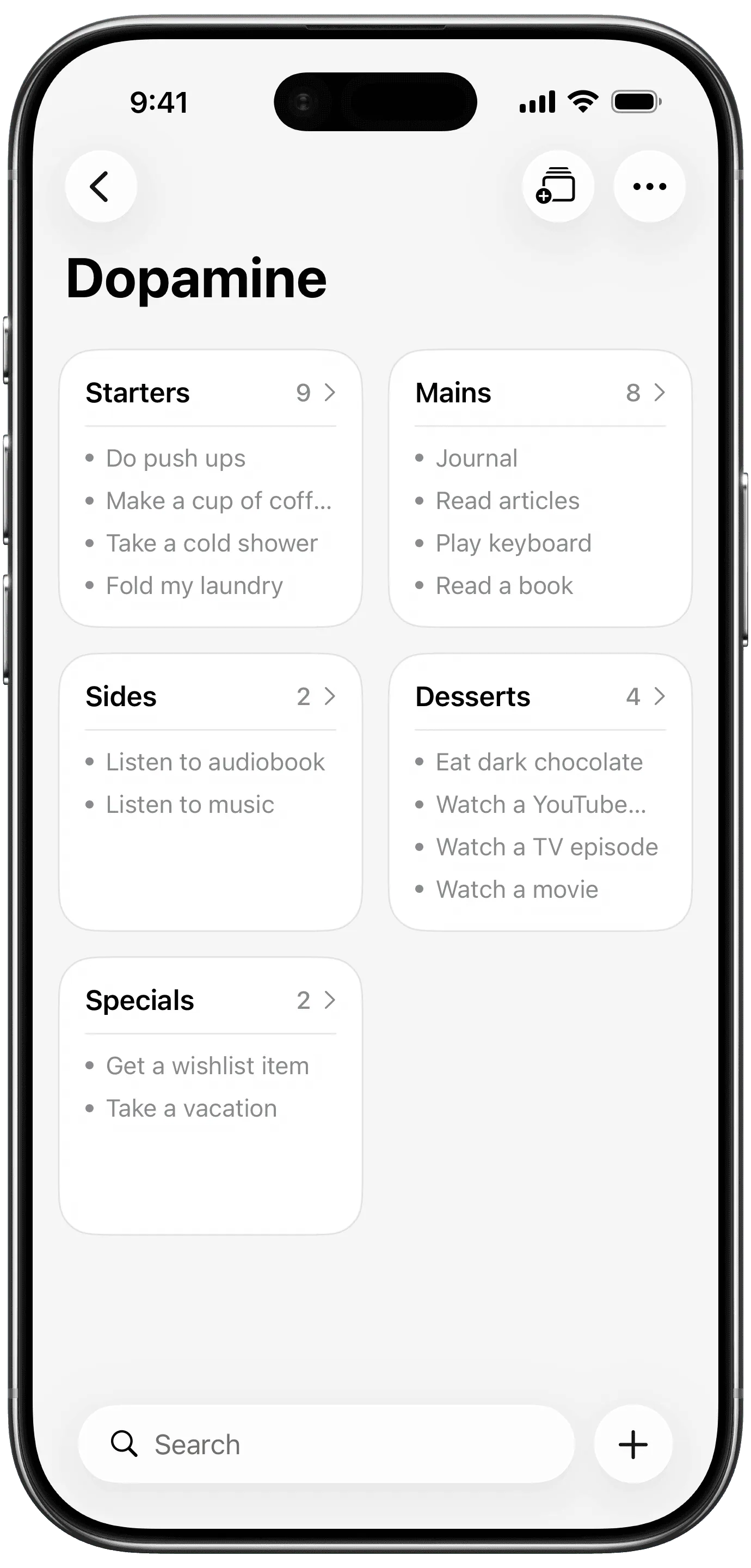 Menu on iPhone