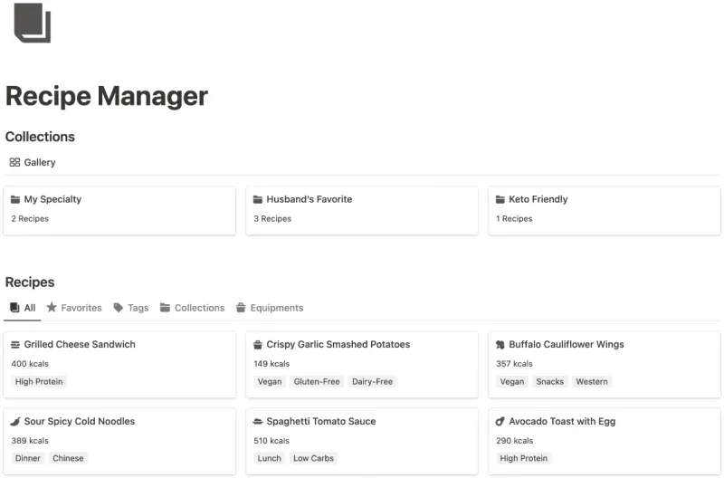 Recipe Manager Notion template preview