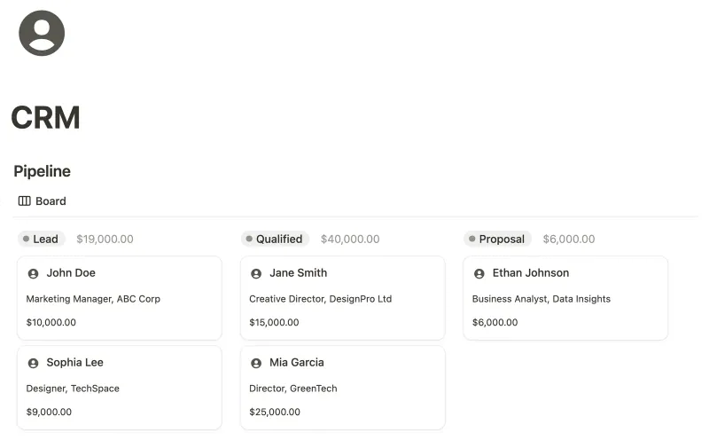 CRM Template Notion template preview