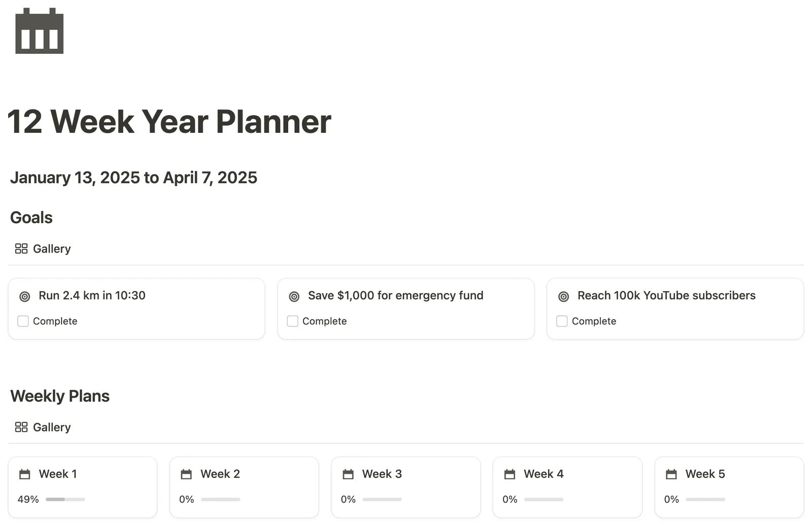 12 Week Year Planner preview