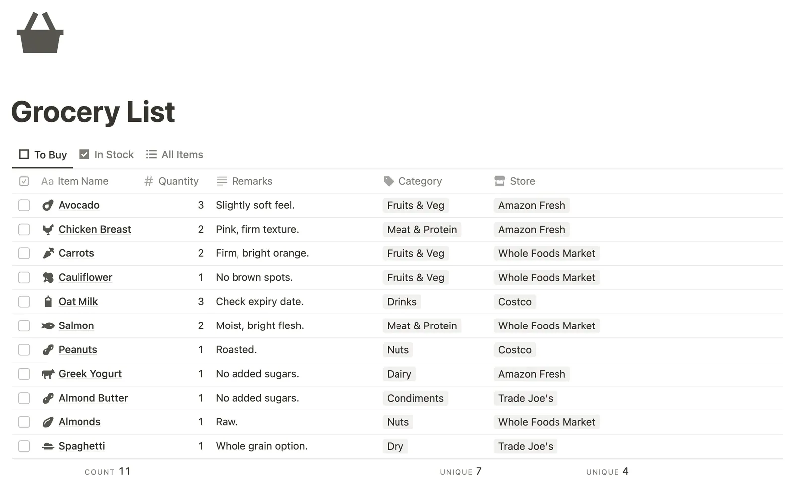 Grocery List preview