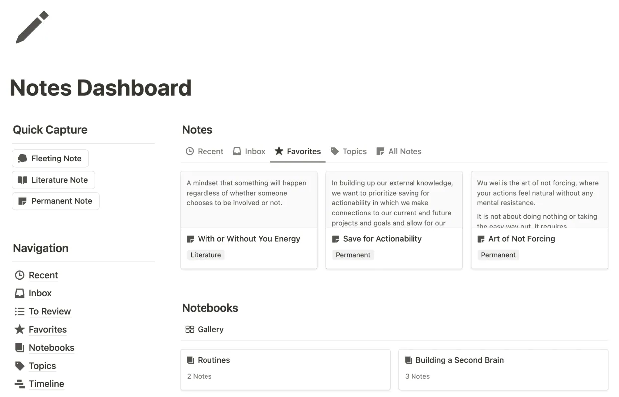 Notes Dashboard preview